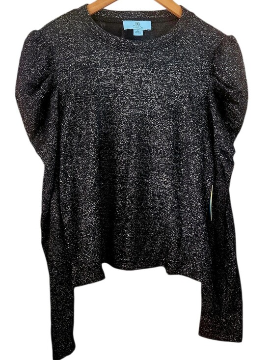 CeCe Sweaters - CeCe Black Silver Metallic Knit Puff Long Sleeve Sweater Top